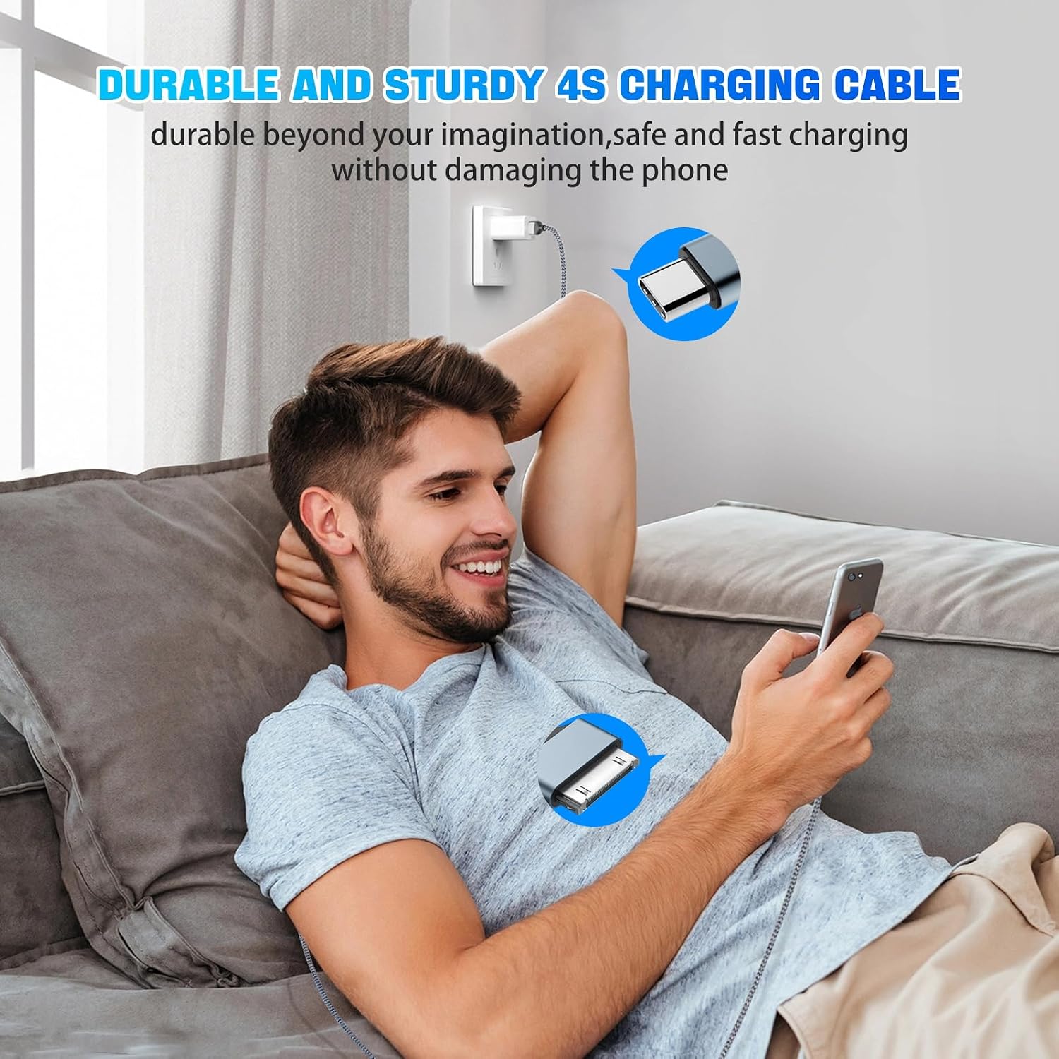 30 Pin to USB C Cable，Fast Charging & Sync Cable Compatible with iPhone 4/4s/3Gs/3G/1, iPad 1/2/3, iPod Touch 1/2/3/4, iPod Nano 2/3/4/5/6, iPod Classic 3/4/5/6/7 (1M/3.3FT)