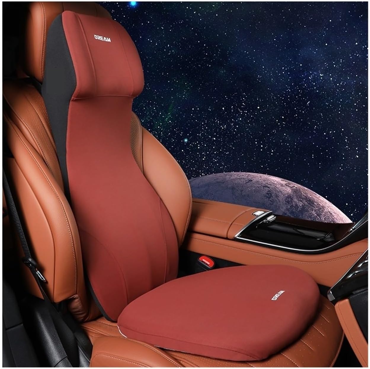 2024 Integrated Car Lumbar Support Universal Soft Car Cushion Pillow Car Space Memory Foam Back Support Headrest Pillow Support(Wine red 2pcs)