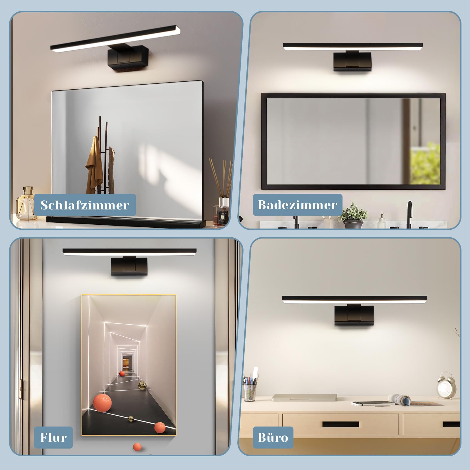 Homefire Lampa nad lustro łazienkowe, 60 cm, czarna, łazienkowa, wodoszczelna, IP44, nowoczesna, neutralna biel, 4000 K, lampa ścienna do piwnicy, kuchni, szafki łazienkowej