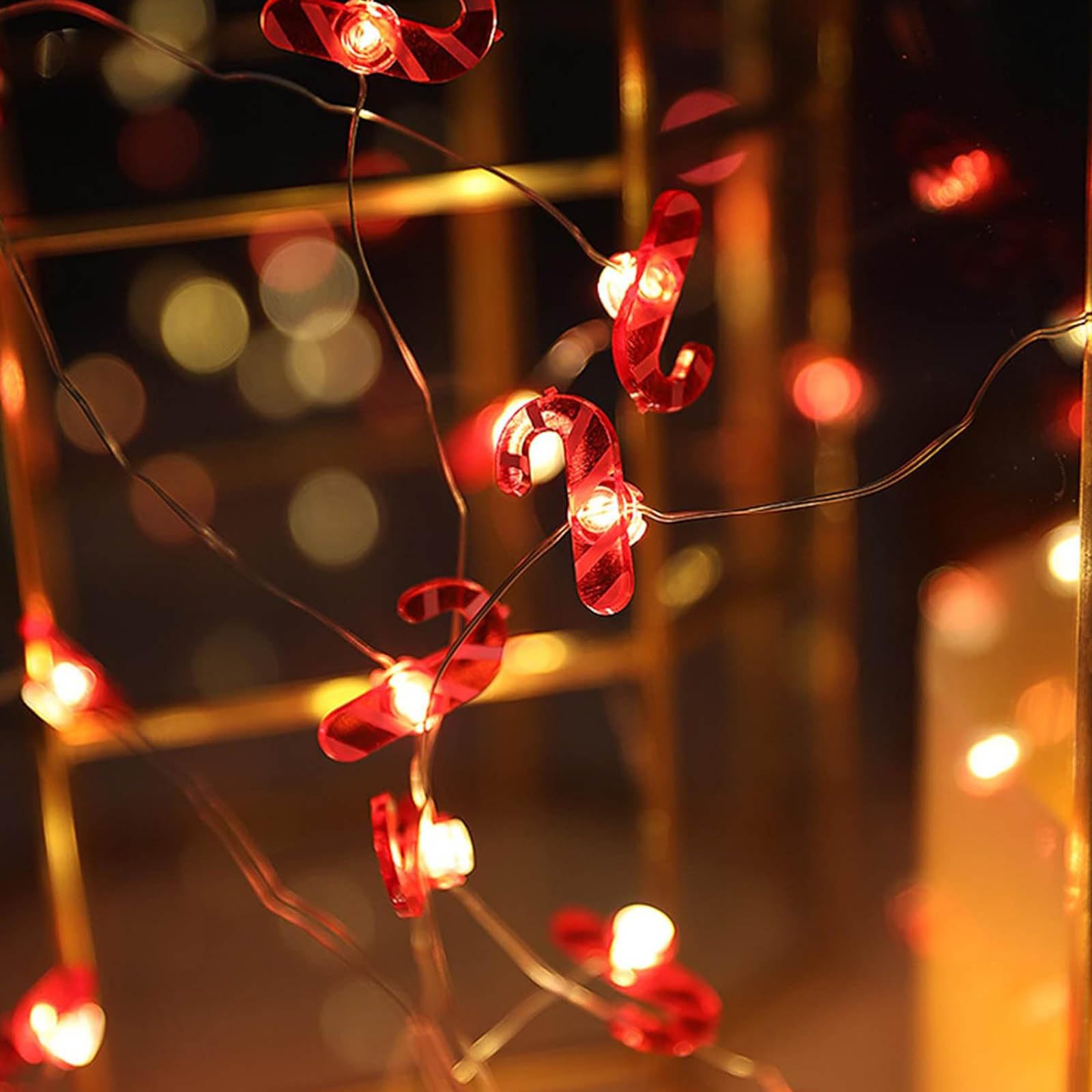Eledreme Fairy Lights Indoor Battery, 2 m 20 Candy Cane Christmas Decoration Light Curtain, Warm White Christmas Lighting Outdoor, LED Fairy Lights for Party, Christmas, Balcony