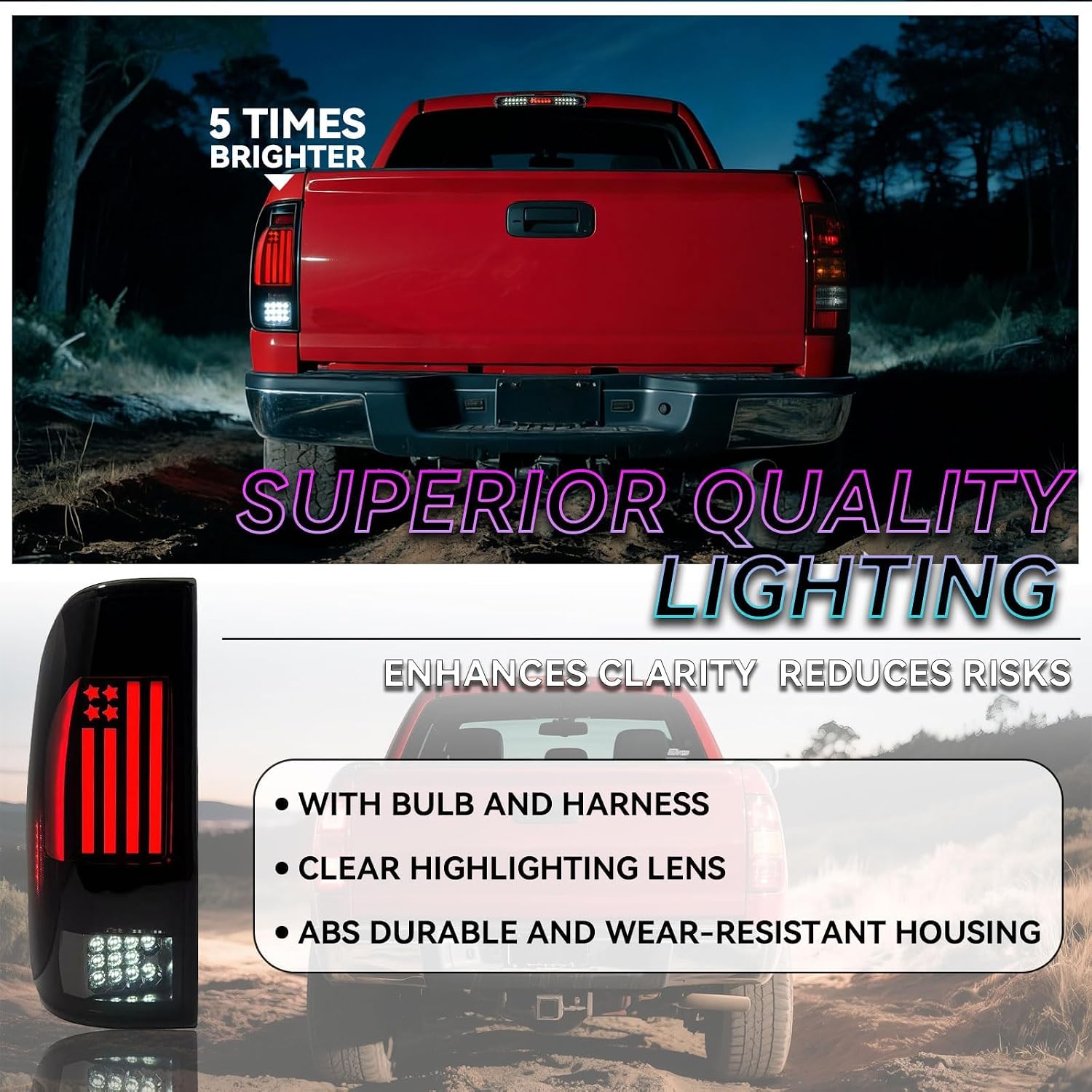 LED Tail Light+3rd Third Brake Light Cargo Lamp for Ford F150(1997-2003), F150 Heritage 2004, Only Fits Styleside Fleetside.Upgraded Version Rear Taillight Assembly and High Mount Stop Light.