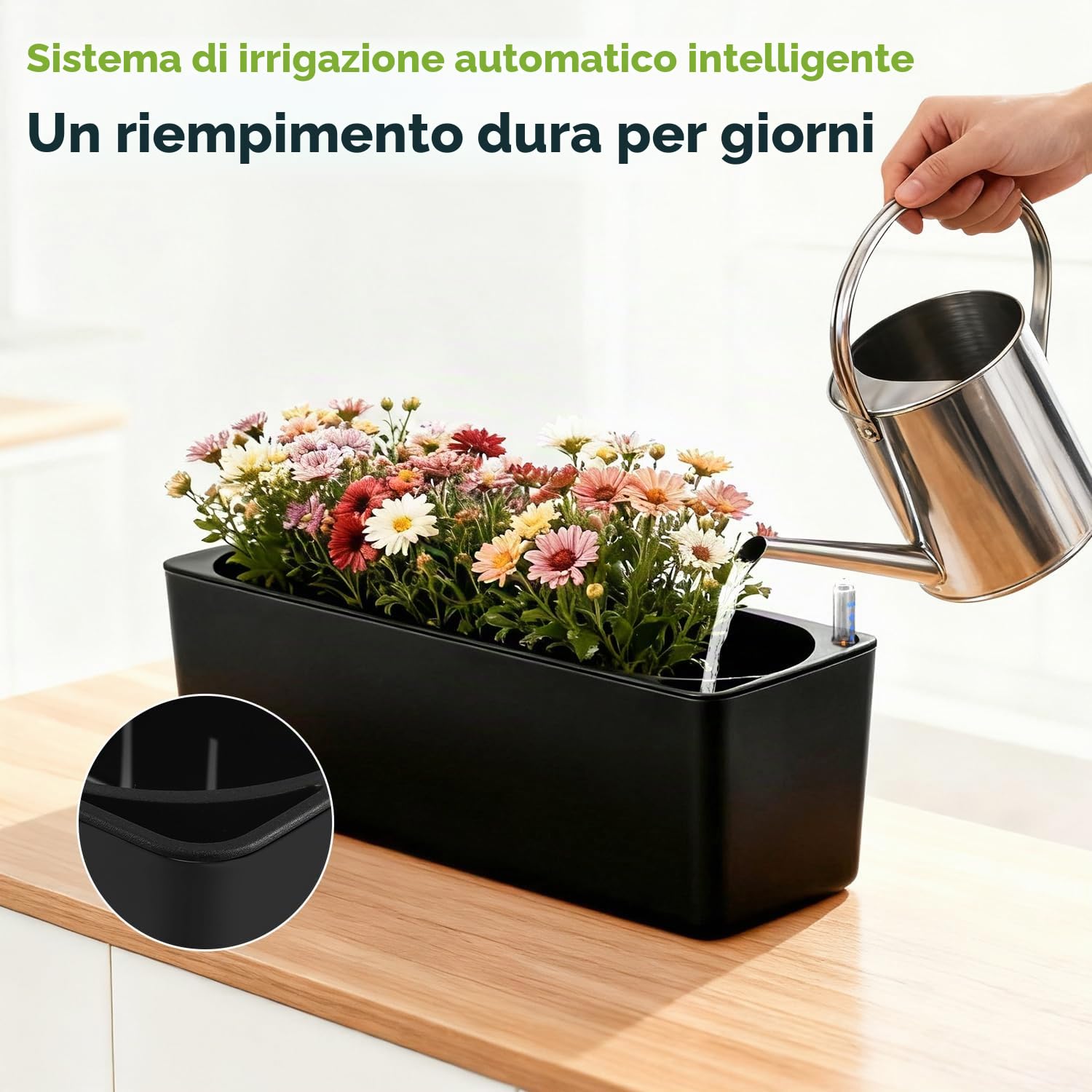 Planterhoma Confezione da 2 fioriere rettangolari autoirriganti per davanzali delle finestre, 39,6 x 13,7 cm, vasi per piante in plastica con fori di drenaggio, vaso da fiori nero (nero)