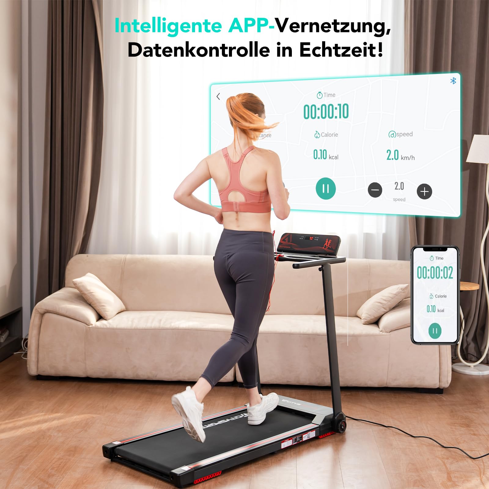CITYSPORTS Elektrisches Laufband,Klappbares Laufband für Zuhause bis 12 km/h,mit LED-Anzeige,APP und 360° Tablet Holder,kompakte Walking Pad für Zuhause und Büro