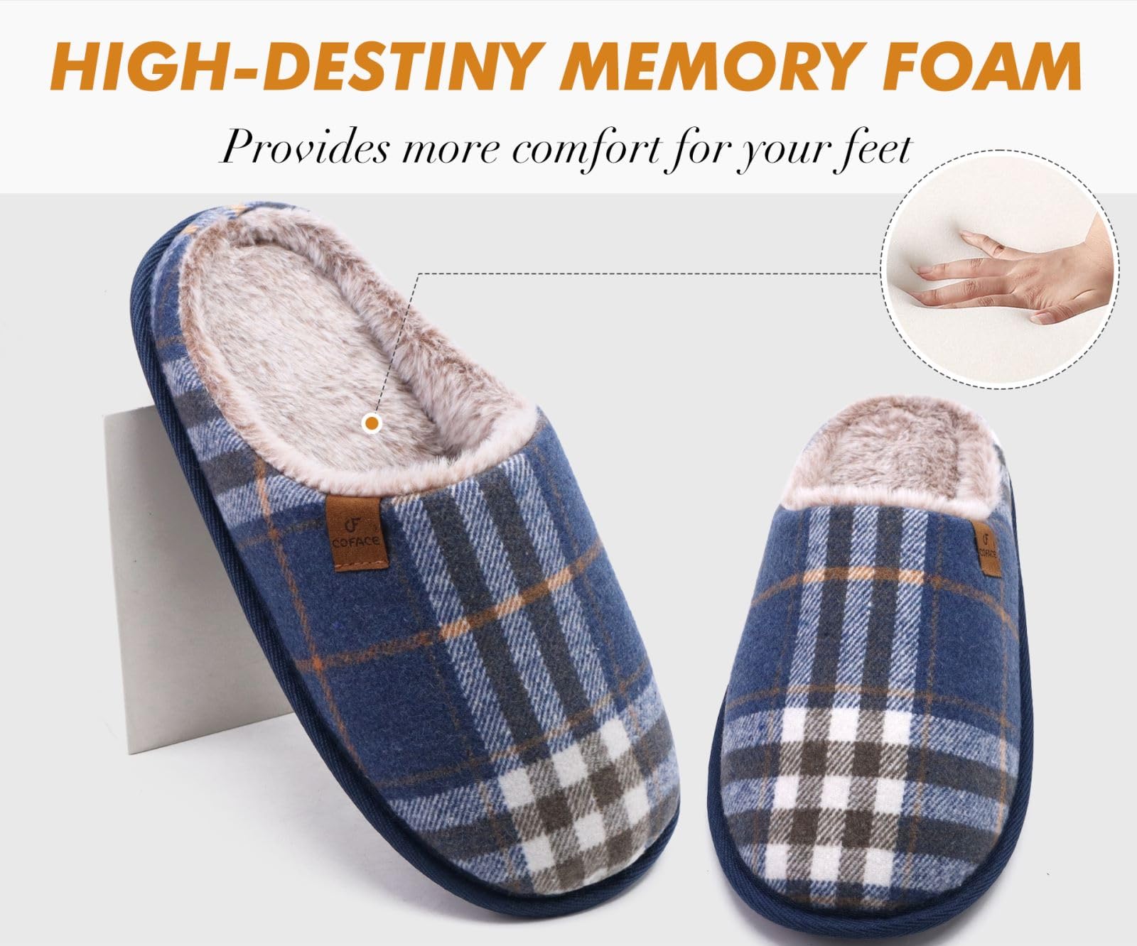 Pantofole da Uomo Invernali Plaid, Comoda Memory Foam Calde Scarpe da Casa in Lana con Suola Antiscivolo 40-47