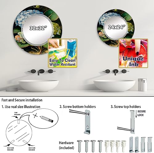 Miniatura 9 de DesignQ Blue Retro Hydrangena III - Espejo de tocador, espejos de baño, espejos de pared para sala de estar, dormitorio, espejo ovalado, grande, 20