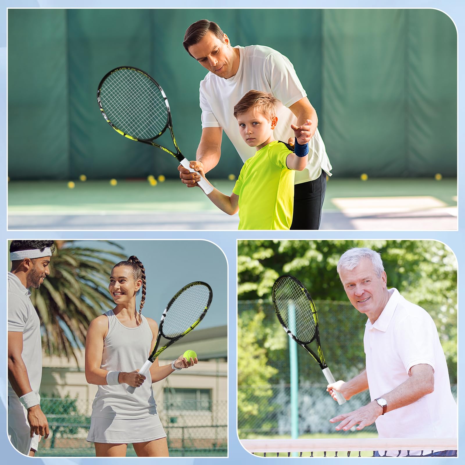 Tennis Rackets for Adults, 2 Player Pre-Strung 27 inch Recreational Tennis Racquet Set for Beginner and Professional with 2 Balls, 2 Overgrips and 1 Carrying Bag