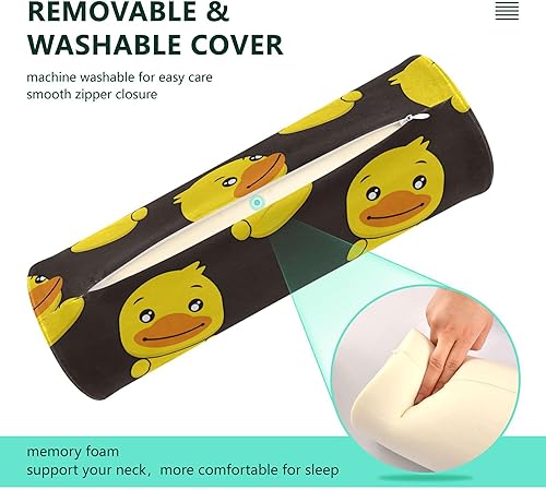 Miniatura 3 de Cute Duck Black Round Cervical Roll Bolster Pillow Neck Roll Pillow Support Round Pillow Chair Cushion for Cervical Pillow Covers with Zipper