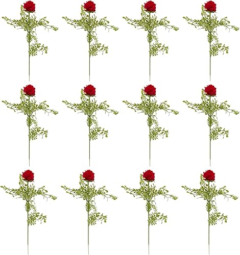 Miniatura 9 de 12Pcs Artificial Rose Flowers, Fake Silk Rose Flowers, Vintage Rose with Long Stem, Real Touch Bridal Wedding Bouquet for DIY Wedding Bouquet Table