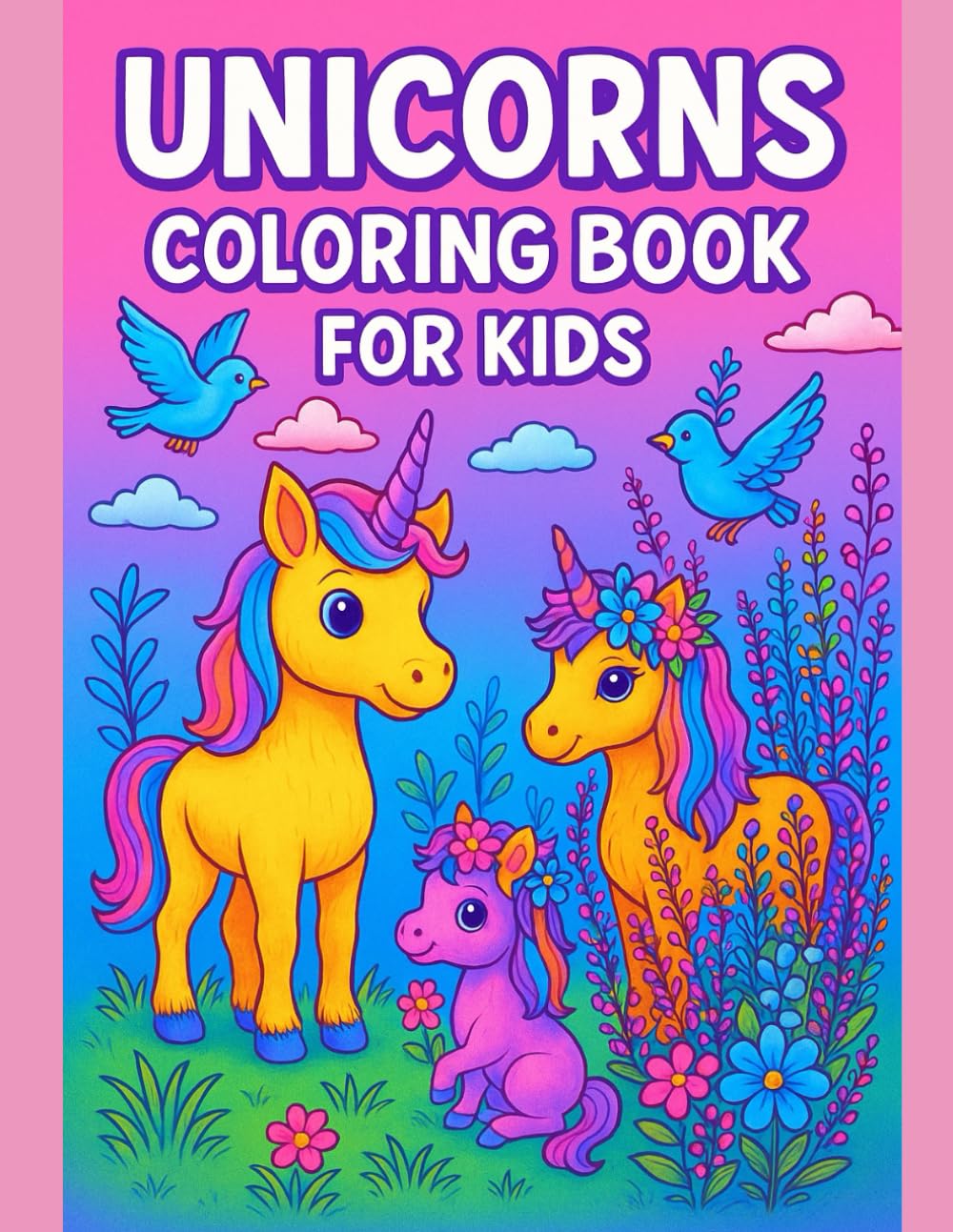 Unicorns Coloring Book for Kids - 50 Magical Pages of Cute Unicorns, Flowers & Fantasy Scenes