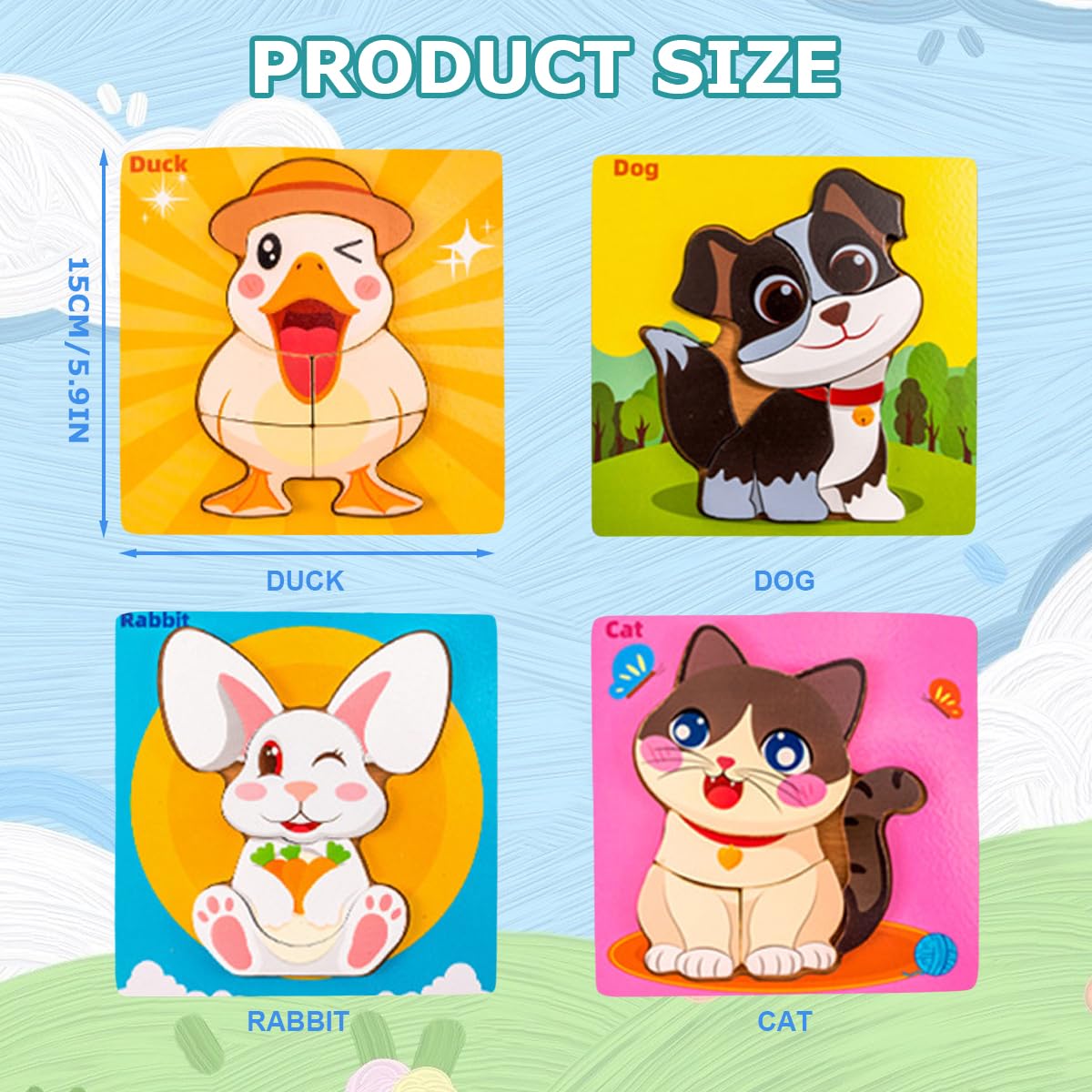 Wooden Jigsaw Puzzle for Toddler 4 Pcs Animal Wooden Jigsaw Puzzles for 1 2 3 Year Olds Early Eduactional Montessori PuzzlesToys Brain Development Preschool Learning Toys for Kids Baby Boys Girls - Image 2