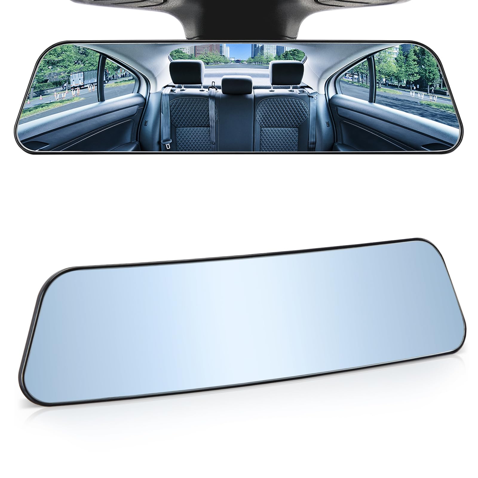 JOYTUTUS Rearview Mirror, 12 Inch Panoramic Anti-Glare Clip-on Wide Angle Convex Rear View Mirror, Effectively to Reduce Blind Spot, Universal for More Car SUV Trucks -Blue