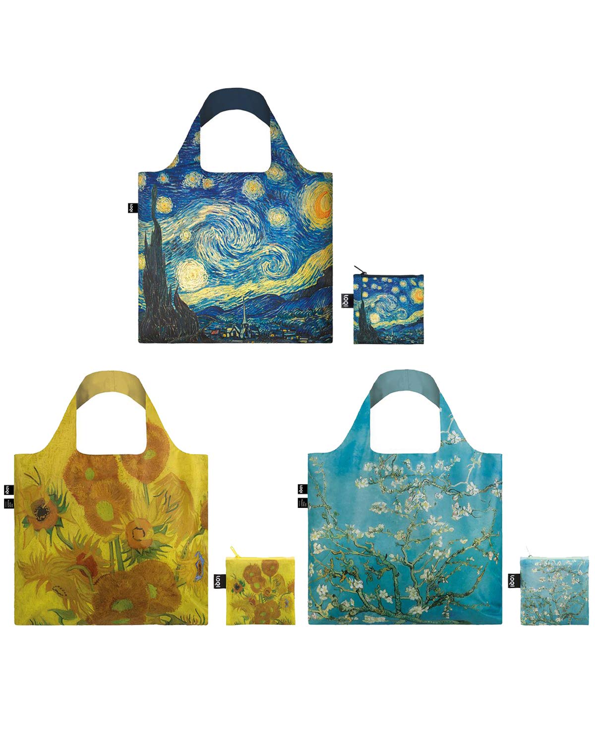 LOQI Museum Famous Artwork Reusable Bags, Set of 3, Van Gogh