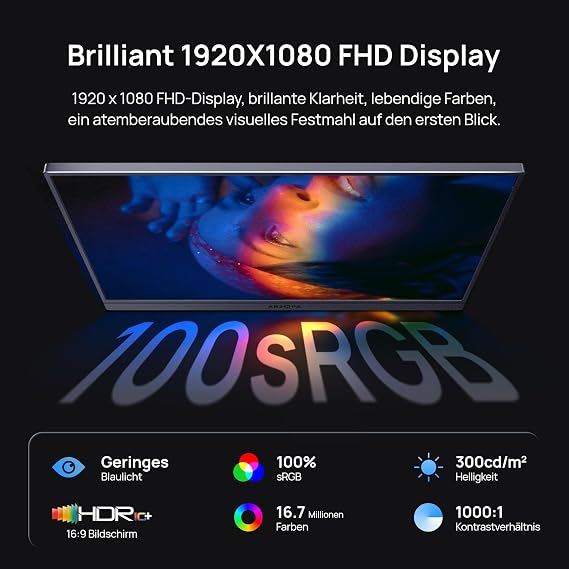 ARZOPA 16.1 Inch Portable Monitor 100% sRGB FHD 1080P HDR Portable Monitor Space Grey Ultra Slim with IPS Display & Stand USB-C HDMI for Laptop Mac PS5 Xbox Switch-Z1C Grey