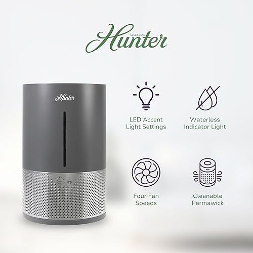 Miniatura 4 de HHE150 Hunter Aspire 4.8L Humidificador evaporativo con filtro PermaWick (4.8L)  Elimina contaminantes y polvo blanco para limpiar la niebla y el