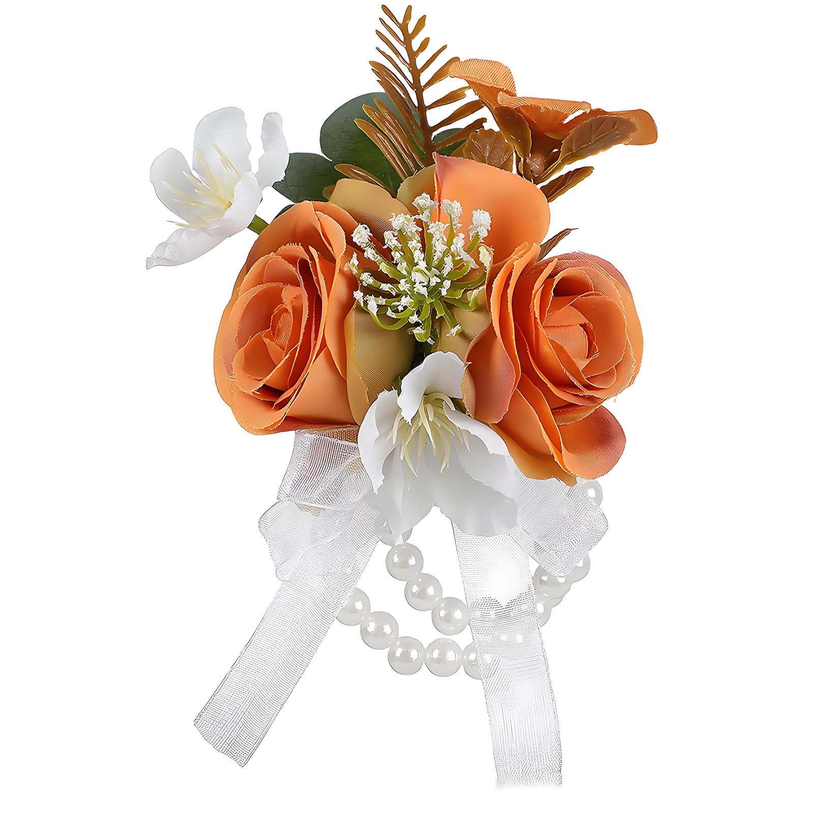PANGBOER Double Pearls Wrist Flower for Wedding Bride Bridesmaid Party Accessory Lovely Florals Wristband Double Stone Wedding Wrist Nosegay
