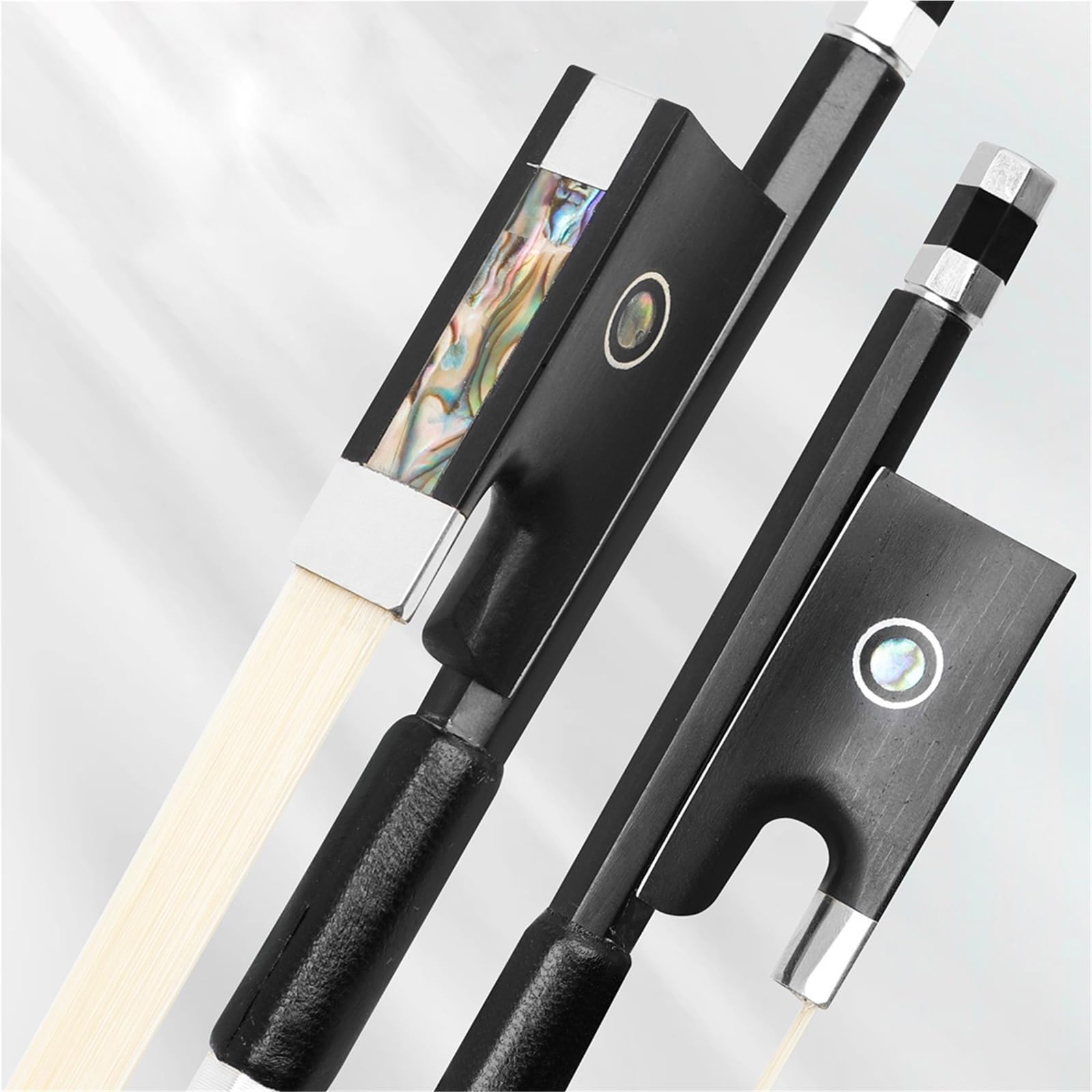 Musikliebhaber Geigenbogen Violinbogen 4/4 Verbund Carbonfaser Reines Rosshaar Ebenholz Silberdraht Schaffell Handauflage Achteckig(Bow+Bow Case)