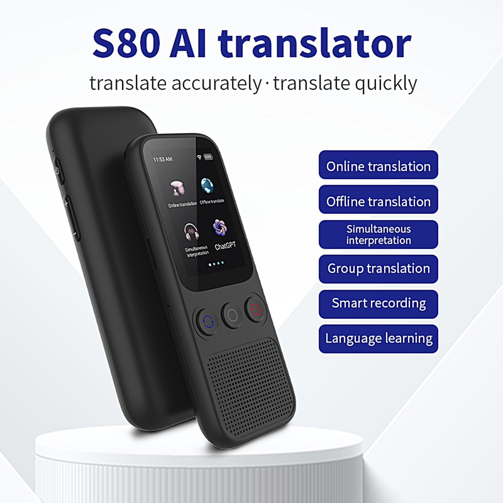 Genérico Dispositivo de traducción de 138 Idiomas, traductor de Voz, traducción de traductor portátil para Viajes, no Necesita WiFi, Dispositivo de traducción, 138 Idiomas y Acentos, Recargable