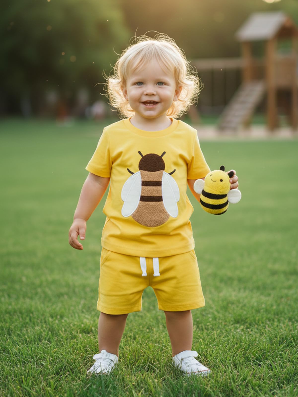 Conjunto de 2 piezas de manga corta para bebé pequeño, suave, transpirable, ligero, bolsillos elásticos para verano, trajes de juego en el parque — view 6