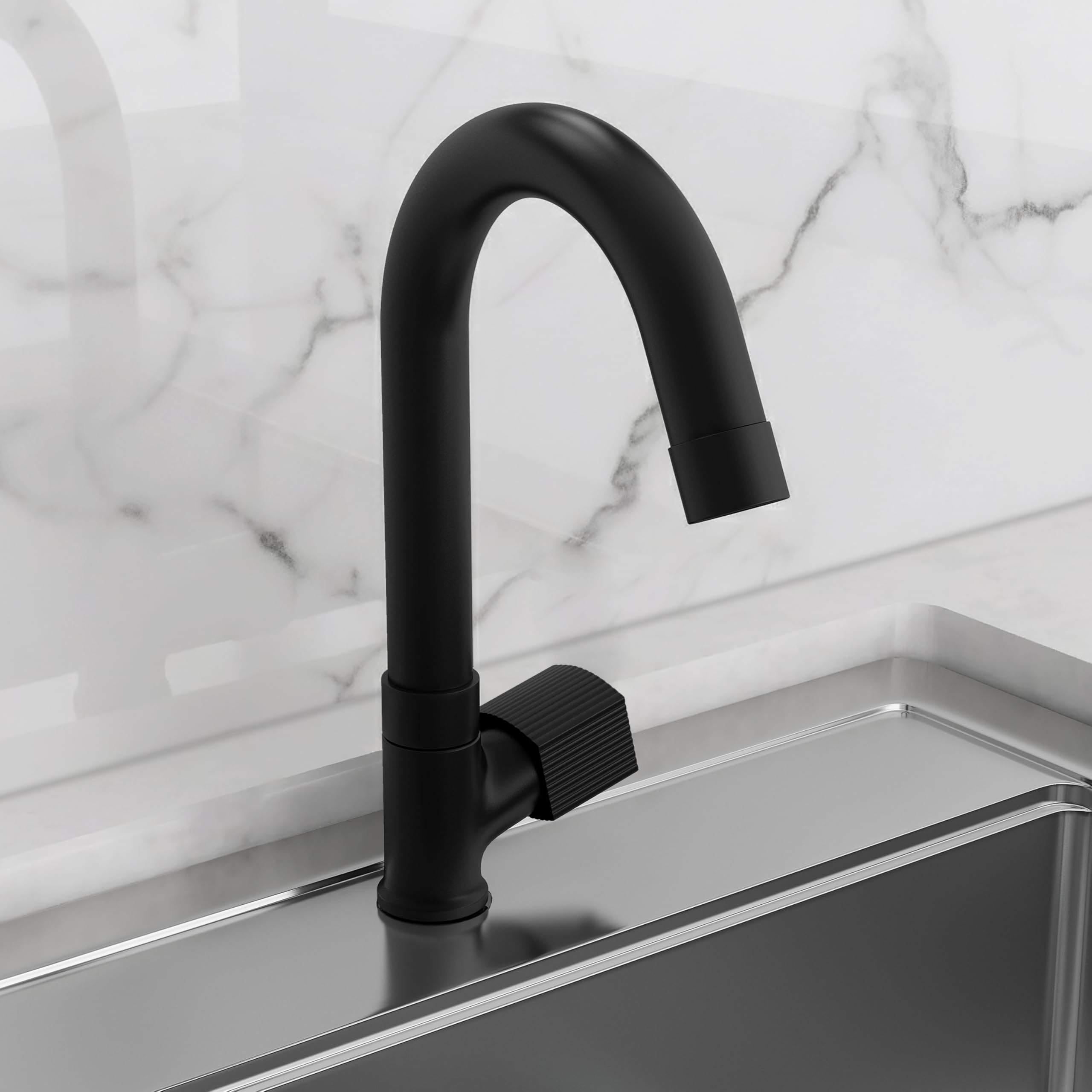 Plantex Swan Neck for Bathroom with Brass Spindle/Pillar Cock Water Tap/Table Top Basin Tap with Teflon Tape - Pack of 1 (Black)