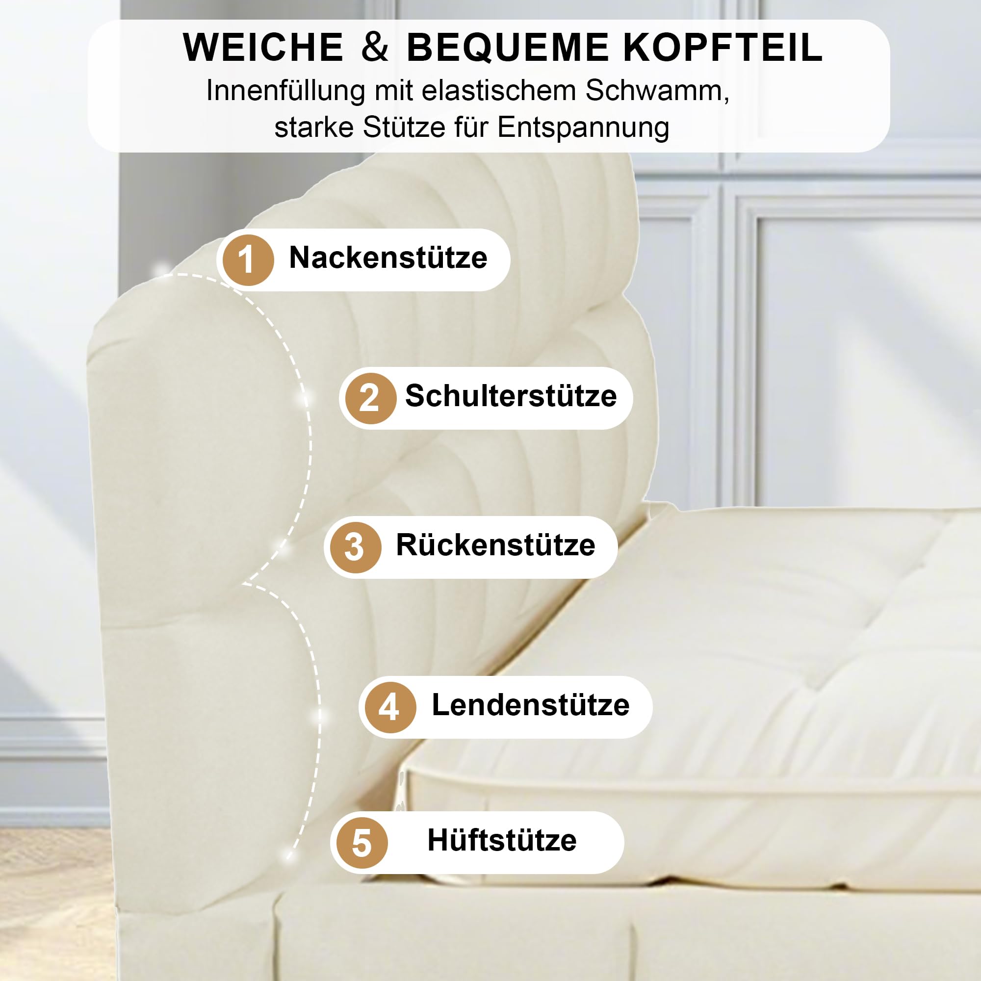 Bubble Polsterbett 140x200 – Mit Gepolstertem Kopfteil & Lattenrost | Leinenbezug, Grau/beige, Für Schlaf- & Gästezimmer