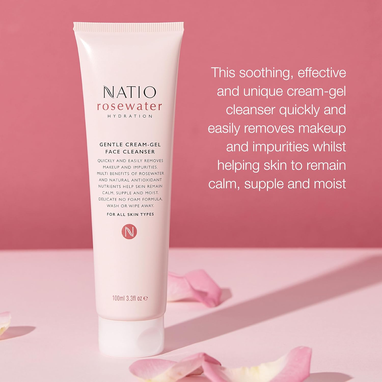Natio Australia Rosewater Hydration Gentle Cream-Gel Face Cleanser, 3.3 oz - Facial Cleanser with Rosewater - Travel Size Face Wash for All Skin Types - Image 2