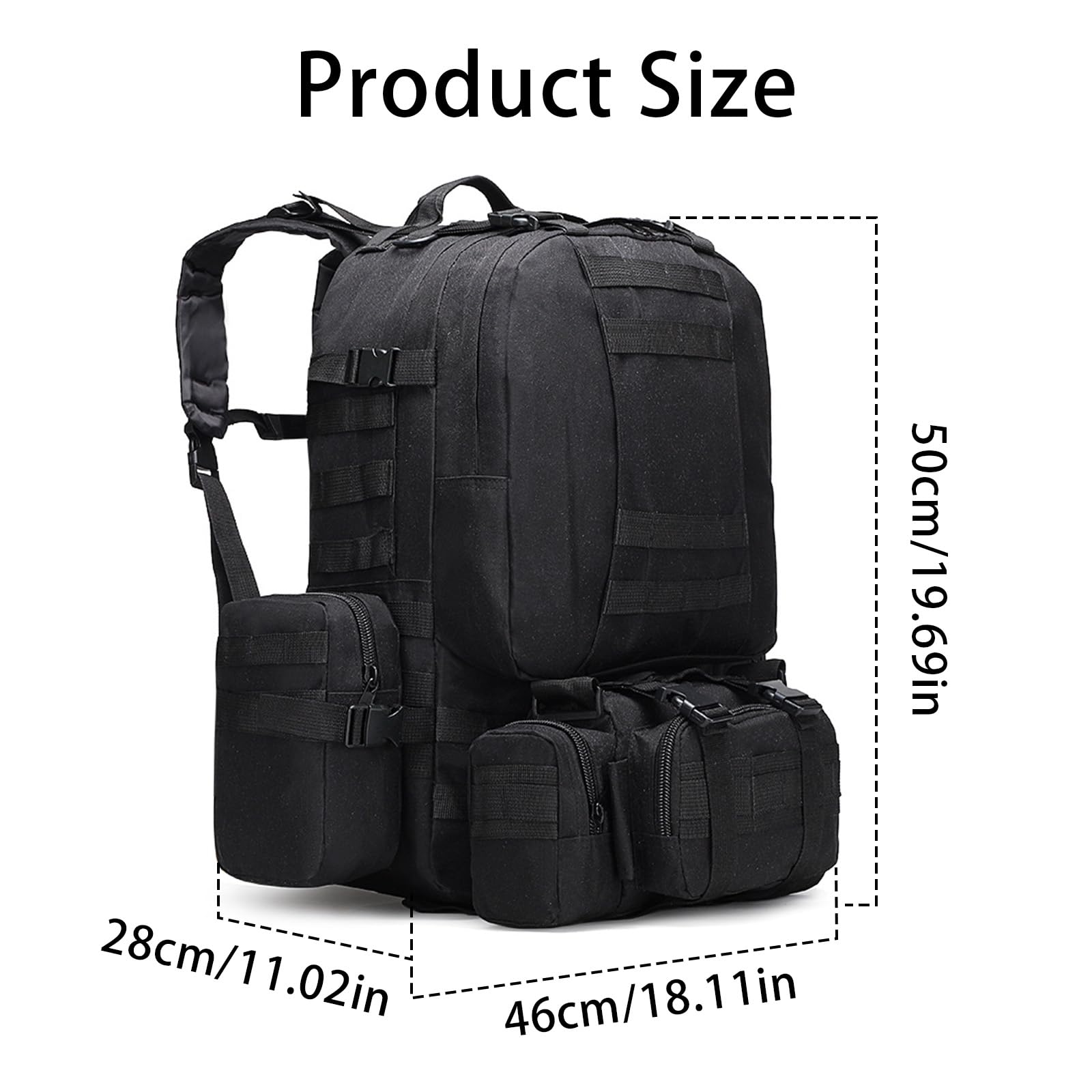 Sac A Dos Militaire 60L Tactique MOLLE Détachable Randonnée Voyage Multifonction Homme