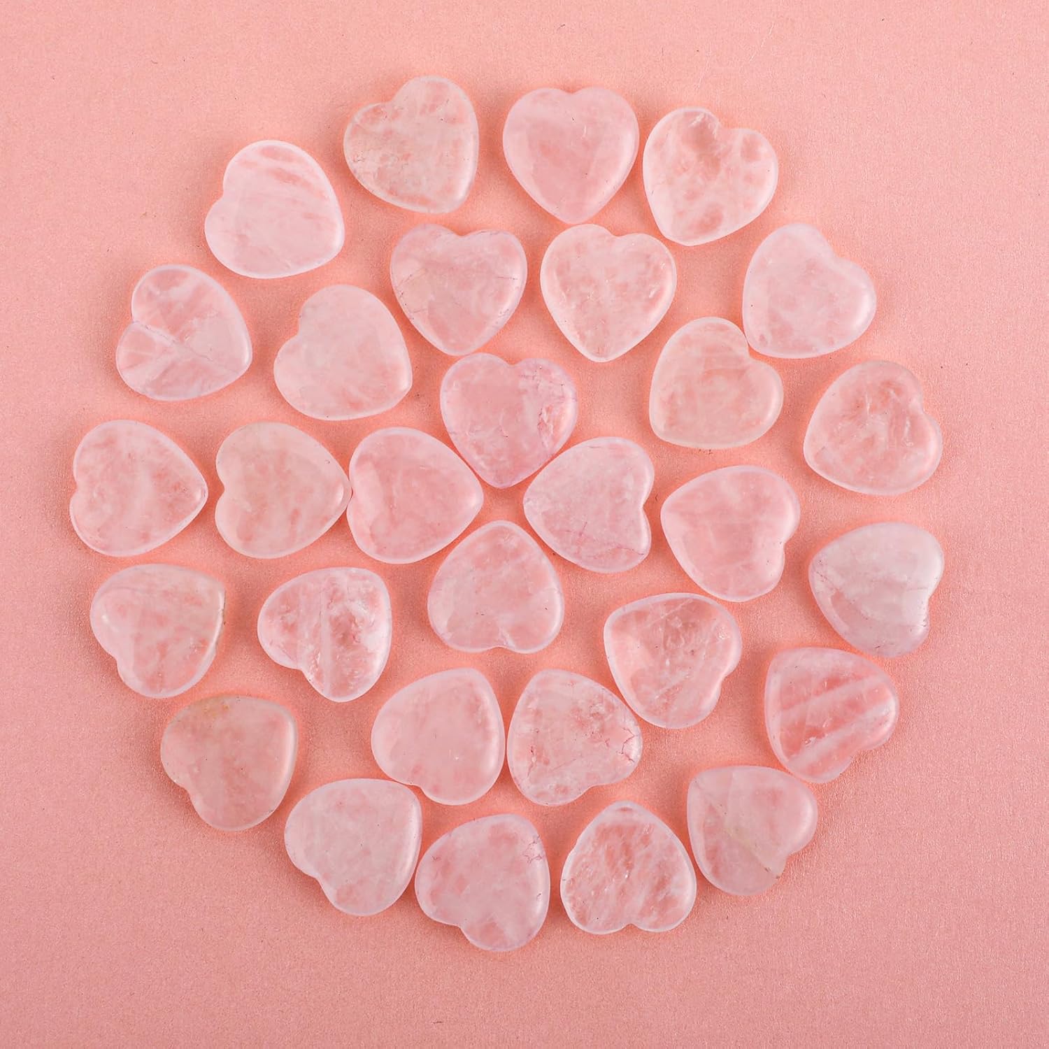 50Pcs Heart Stones Bulk Rose Quartz Heart Crystals, 0.8 Inch Mini Healing Stones Rocks Hearts Shaped Natural Polished Worry Stone for Wedding Mother's Valentine's Day Women Balancing Meditation Reiki