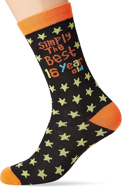 SHATCHI Simply The Best 16 Year Old Novelty Socks for 16th Birthday Keepsake Gift Unisex for Her Him, Black and Orange, One Size