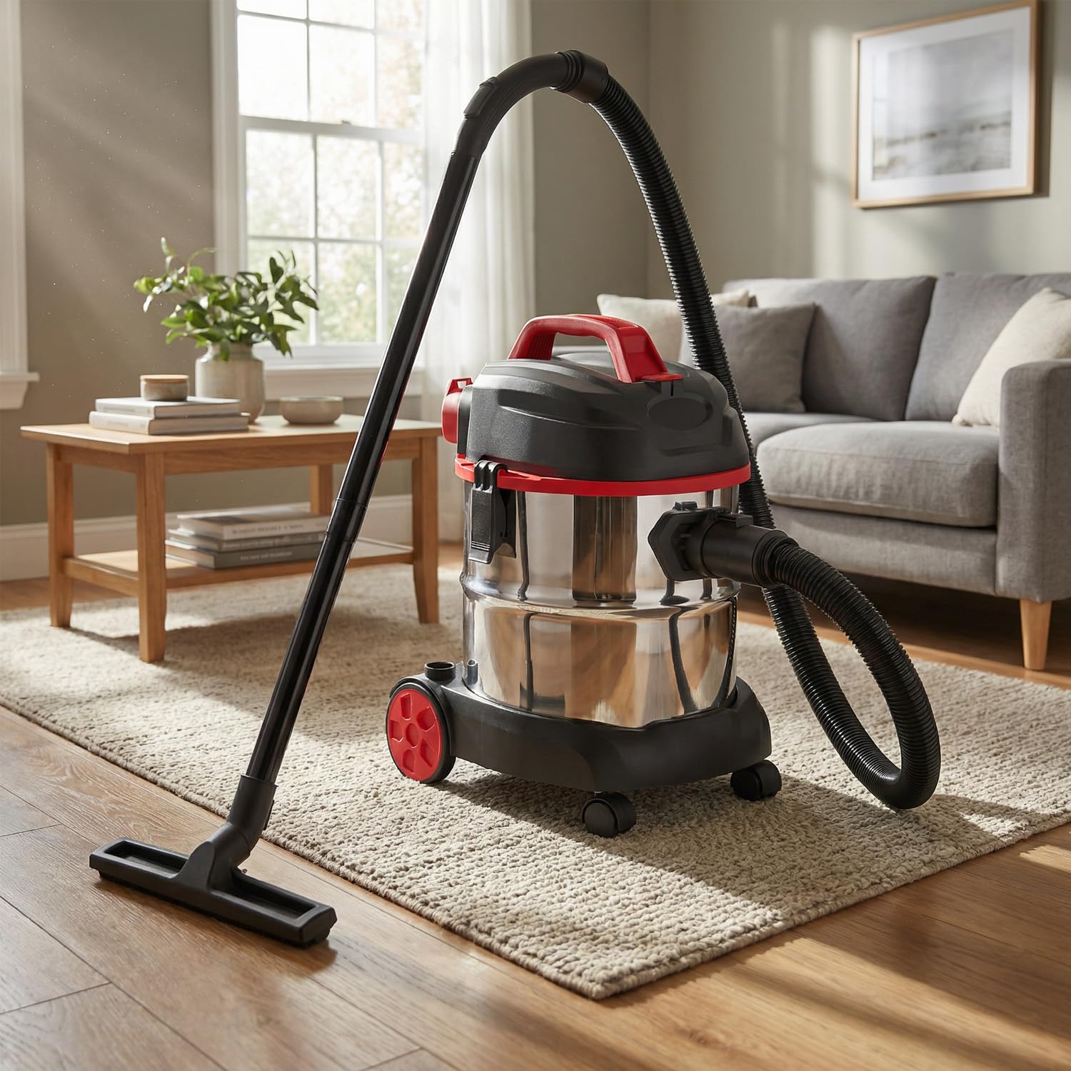 Alivio 20L Wet & Dry Vacuum Cleaner, Powerful 1200W Motor Wet and Dry Vacuum Cleaner with Advanced HEPA 13 Filtration, Powerful Cleaning for Every Mess, Carpets, Hard Floors (Red)