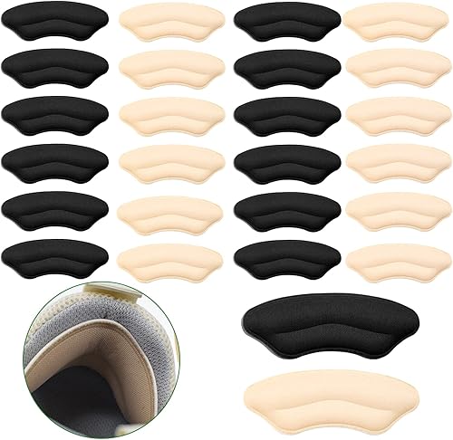 Cojín de talón, paquete de 12 pares24 protectores de talón para zapatos sueltos, tacones altos, forros de zapatos para mujeres y hombres,