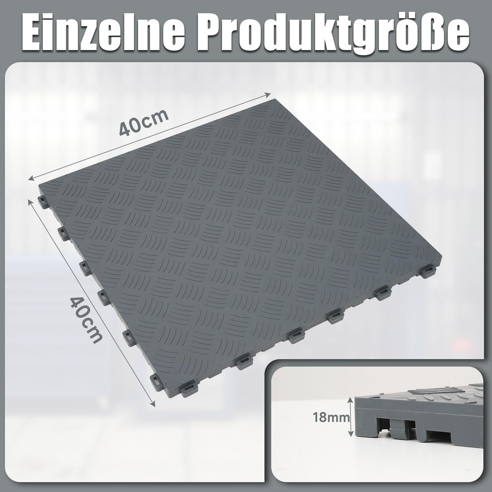 Lot de 20 dalles de sol garage en PVC - 40 x 40 cm - Dalles emboîtables - Carreaux antidérapants de 18 mm - Résistant - Gris