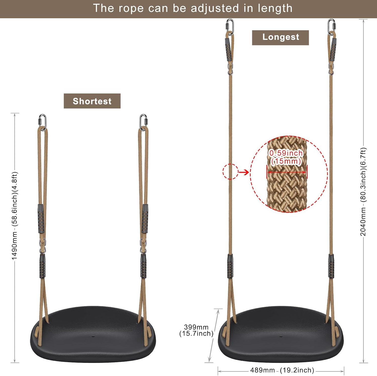 2pcs Swing Seat with Adjustable Rope and 4pcs Carabiners