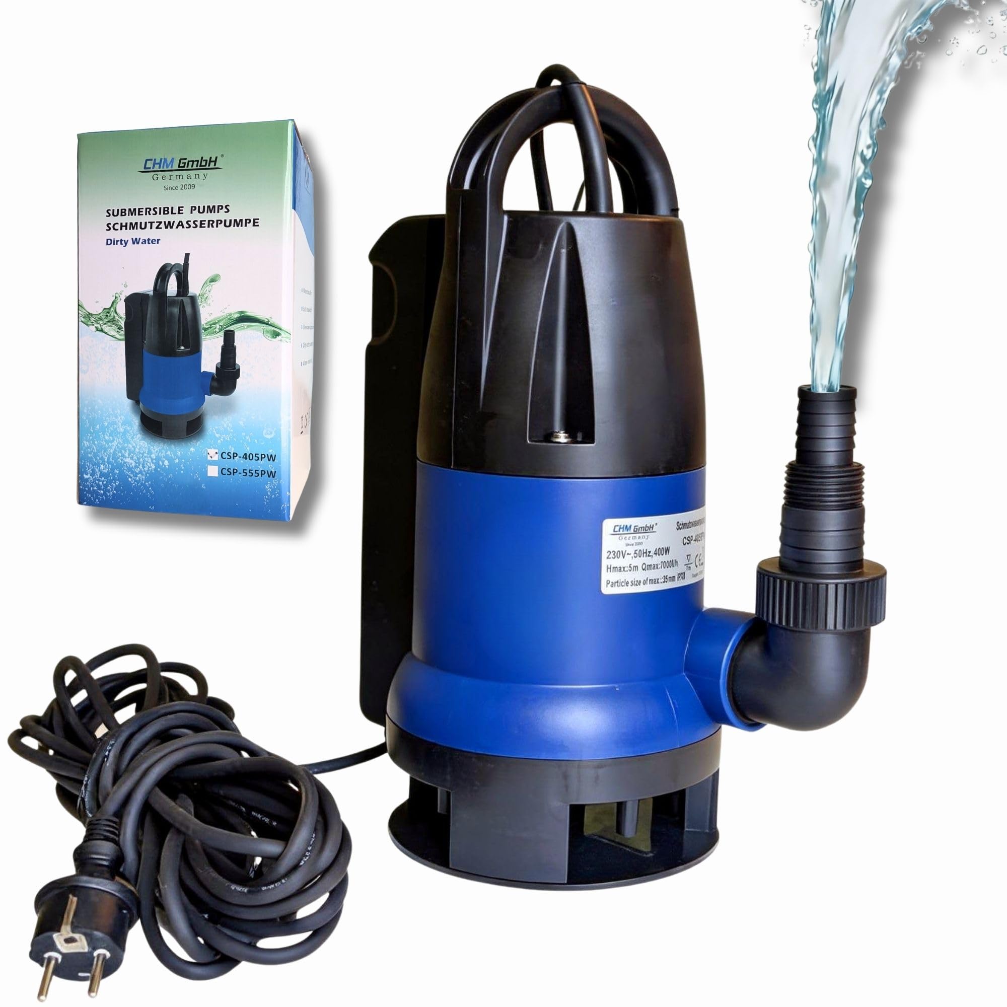 Schmutzwasserpumpe Tauchpumpe 400 Watt, 8000 L/h 0,5 Bar Druck >>5m Förderhöhe integrierter Schwimmerschalter für Automatik und Manuellen Betrieb