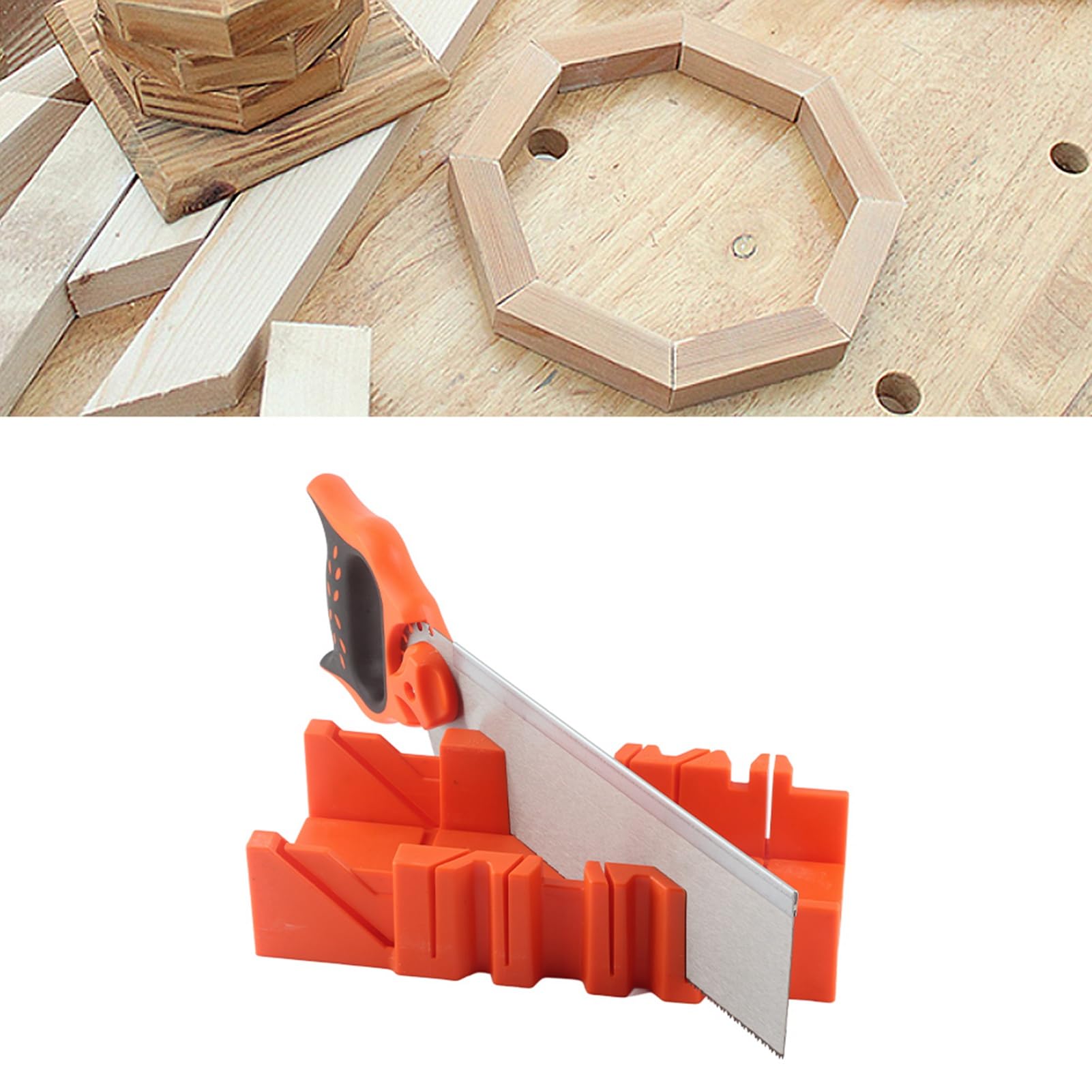 Caja de Ingletes con Sierra, Herramienta de Corte de Madera con Abrazadera, Caja de ingletes multiusos para carpintería (Caja de inglete de sujeción de 12 pulgadas + sierra de 14 pulgadas)