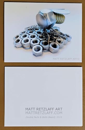 Miniatura 4 de MATT RETZLAFF ART Exclusive Handmade Art Print Stationary Greeting Note Card Gift Set -ReclaimedRecycled Scrap Metal Art Sculpture"Bolt Bee on Nut