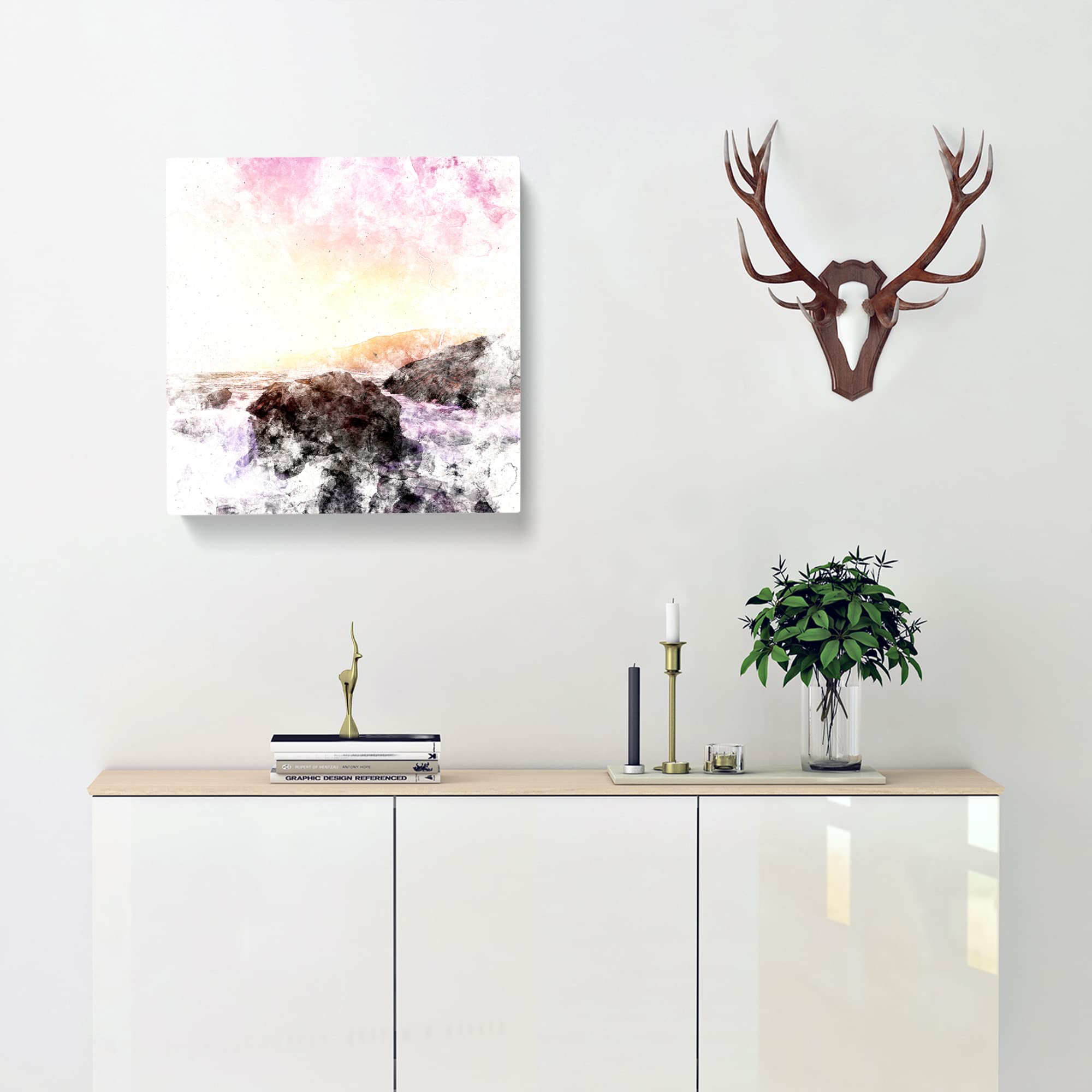 Lightening Over Laguna Beach Watercolour Canvas Print, Mixed, 35L x 35W cm - Image 2