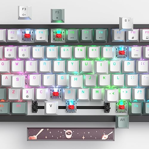 Miniatura 7 de Mist - Teclado para juegos con cable al 75%, intercambiable en caliente, montaje en junta, interruptor rojo, teclado mecánico TKL retroiluminado RGB