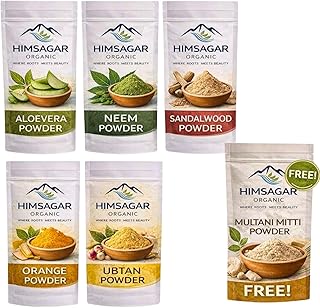 Himsagar Organic Face Powders Combo for Skin Care | Aloe Vera, Neem, Sandalwood, Orange Peel, Ubtan &amp; Multani Mitti | Natu...