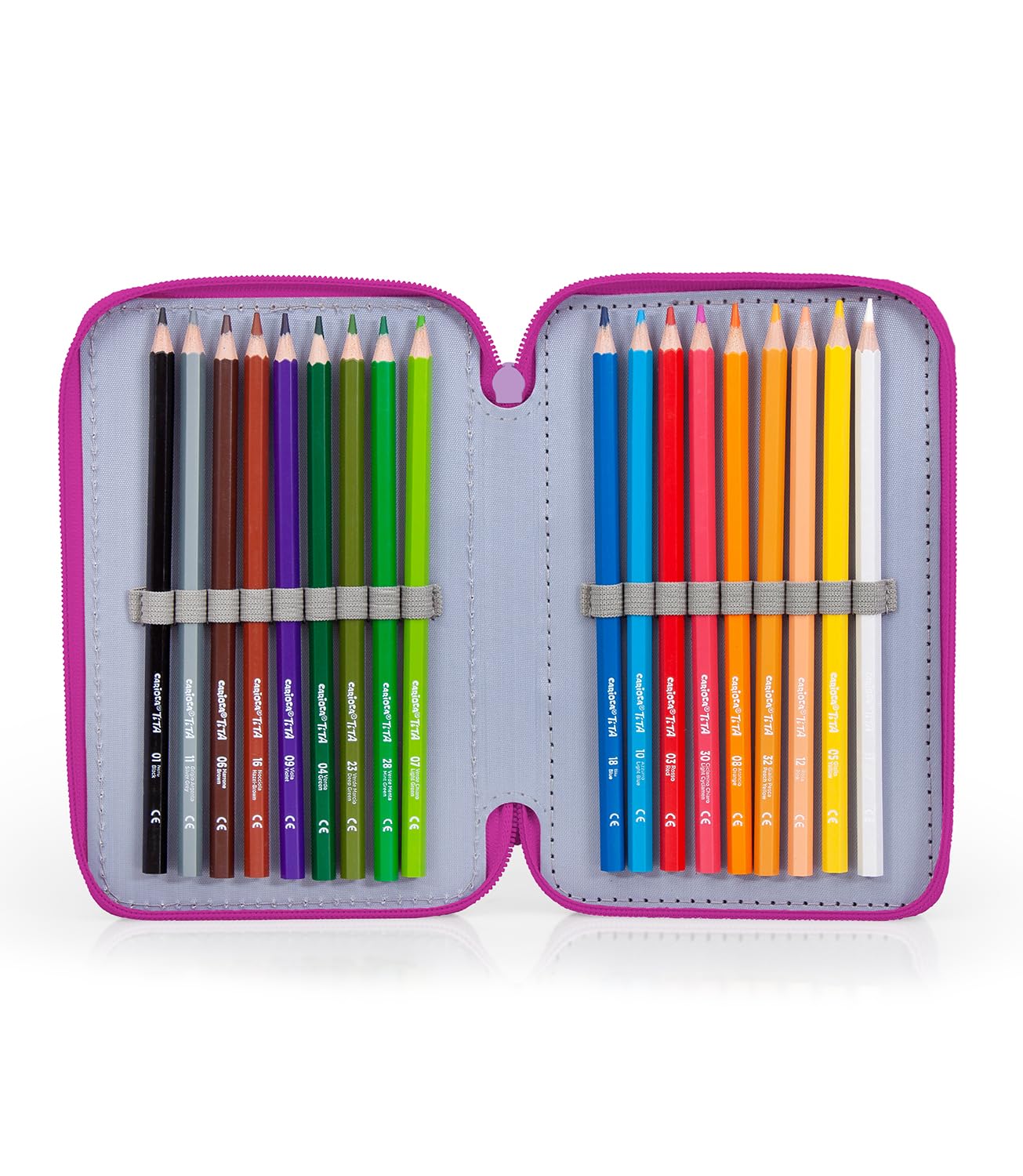 L'ERBAVOGLIO Original 3 Zip School Pencil Case Complete with 44 Pieces, Little Princess Unicorn (Fuchsia/Lilac), pen holder for kids - Image 3