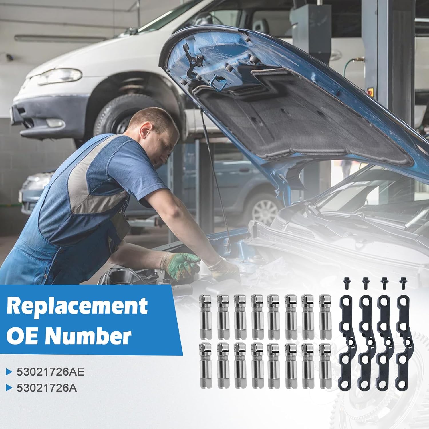 MDS Lifter Set Replacement for Chrysler/Dodge/Jeep/Ram 5.7L OHV HEMI Rear & Front Fits 300/Challenger/Charger/Durango/Grand Cherokee (2005-2021) 5.7L/6.4L Lifters 53021726AD 53021726AE