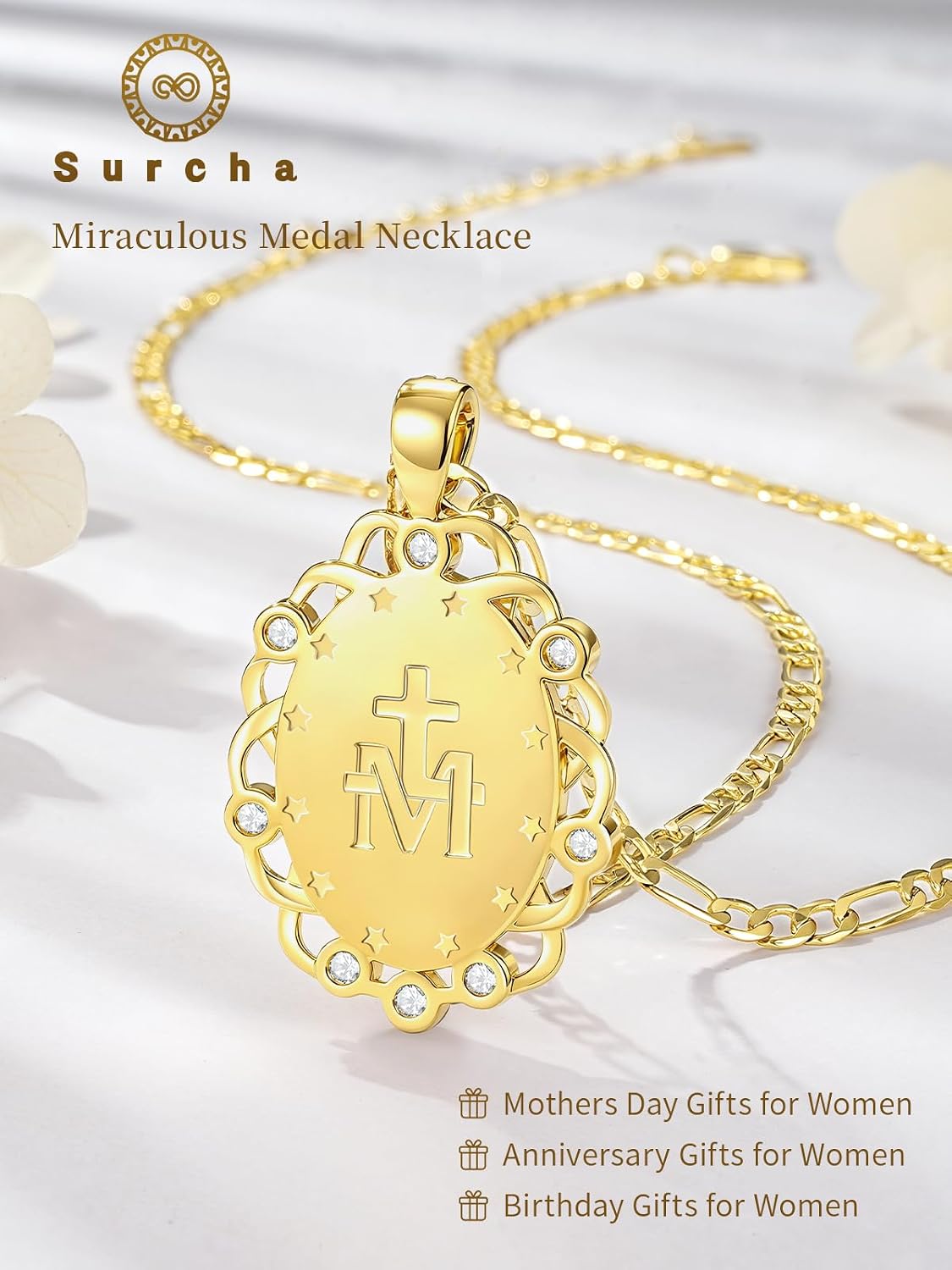 Virgin Mary Necklace for Women 14K Gold Plated Medalla De La Virgen De Milagrosa Necklace Mother Mary Pendant Catholic Christian Religious Jewelry Gifts