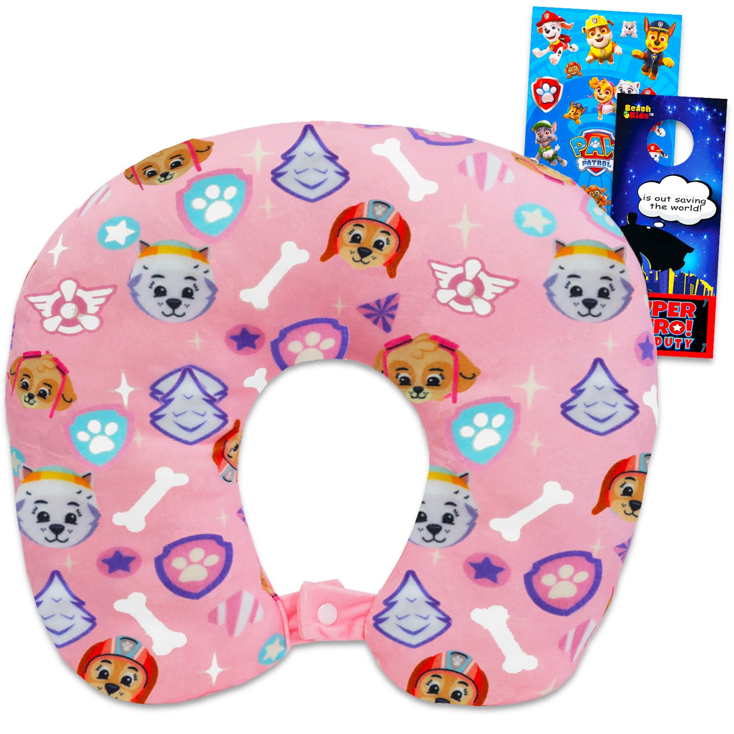 Paw Patrol Travel Neck Pillow Set - Bundle with 13" Neck Pillow, Stickers, and More | Pup Travel Accessories Kit for Kids