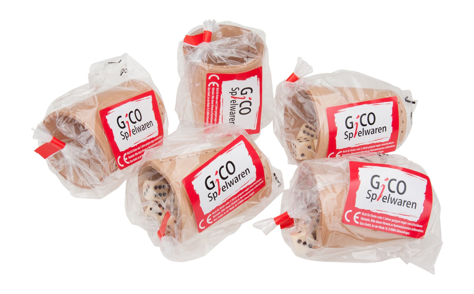 GICO Skórzany kubek w kostkę standardowy (9 cm) z 6 kostkami w zestawie 5 szt. - 5902-5