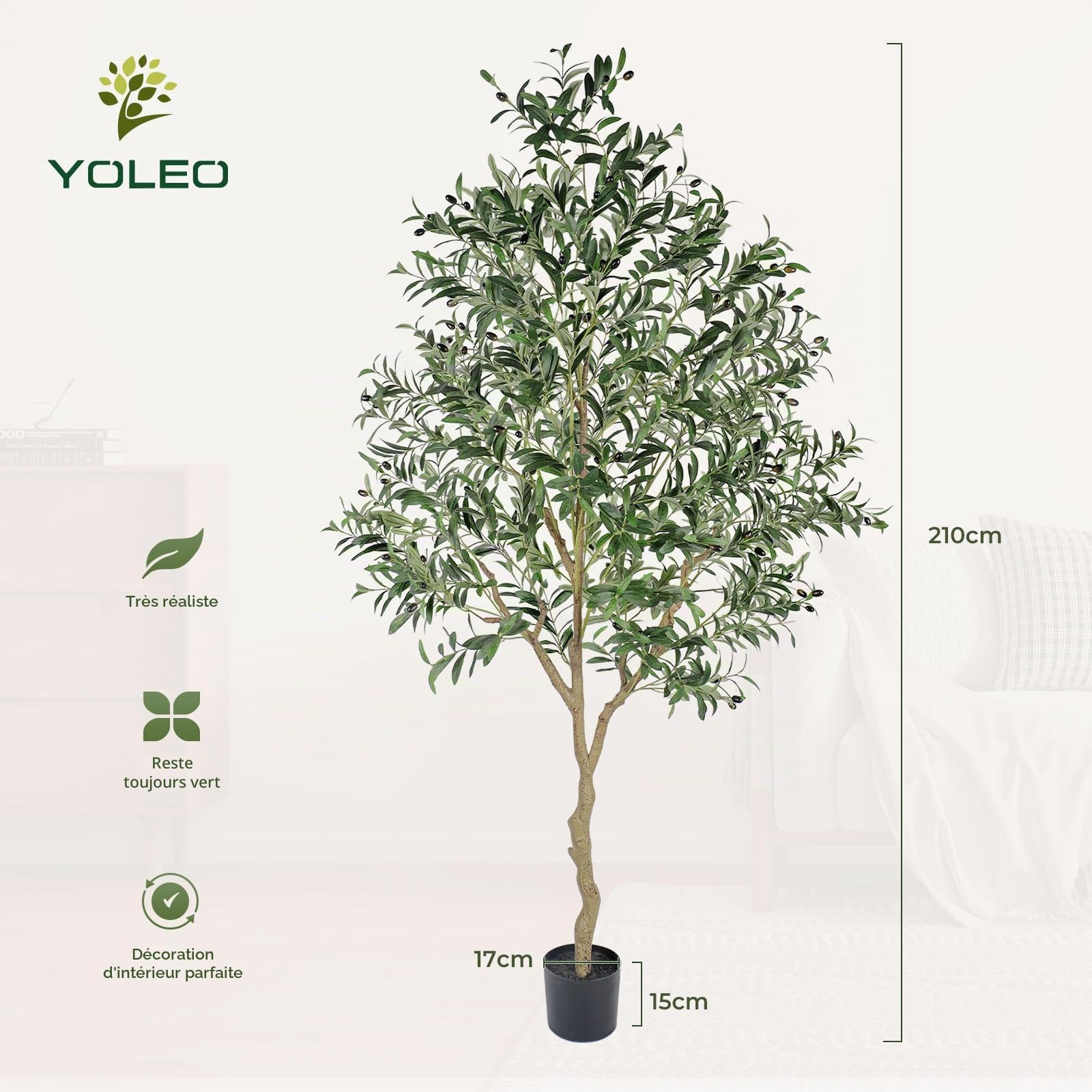YOLEO Olivier Artificiel 210 cm Plante Artificielle Plantes Artificielles Grandes Olivier Artificiel Arbre Artificiel comme Vrai pour Salon Chambre à Coucher Bureau Décoration