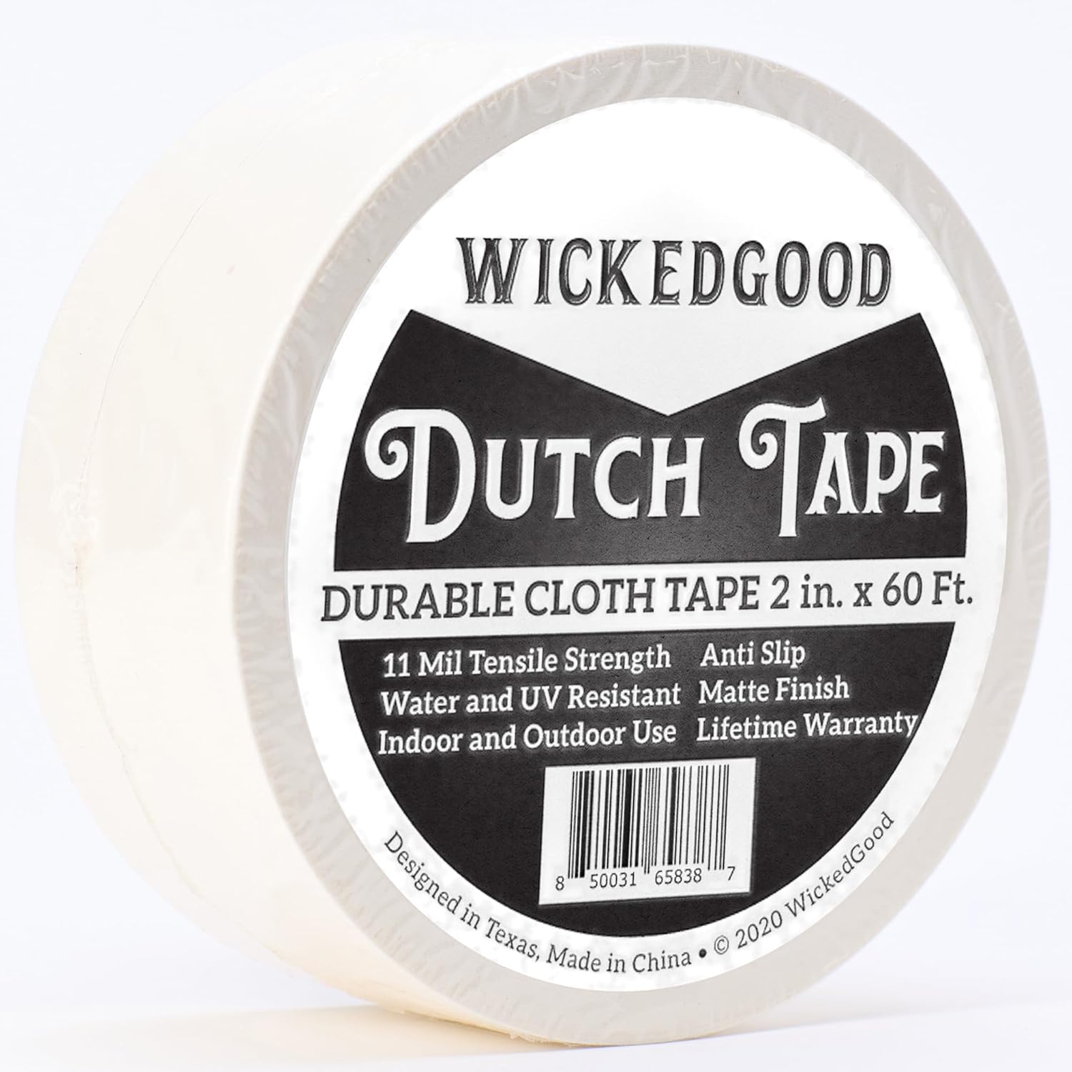 WickedGood Dutch Tape, Professional Gaffers Tape for Electrical Cords, Secures Gear, Heavy Duty, No Residue, Non Reflective, Matte Finish, Outdoor & Indoor Use (White, 2" x 60ft)