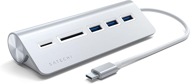 SATECHI USB-C Combo Hub for Desktop - USB-A 3.0 Data Ports & Micro/SD Card Readers - For M2/ M1 MacBook Pro/Air, M2/ M1 iPad Pro/Air, M2 Mac Mini, iMac M1 (Silver)