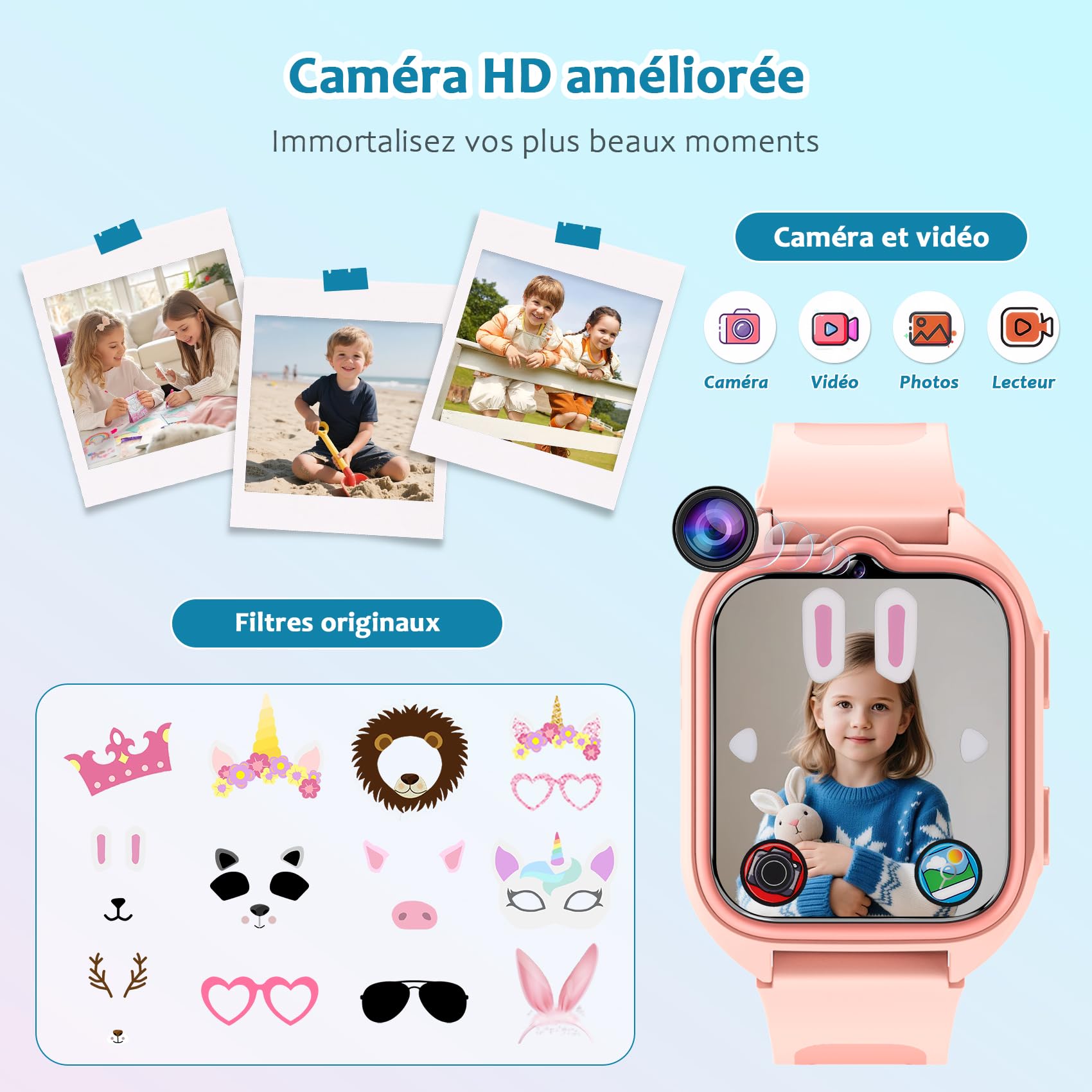 Blackview Montre Connectée Enfant - Montre Enfant Intelligente sans Téléphone Nécessaire, Écran Tactile avec Caméra, 30 Jeux Éducatifs, 13 Trackers d'Habitudes, Lampe Poche pour Garçons 4-12 Ans