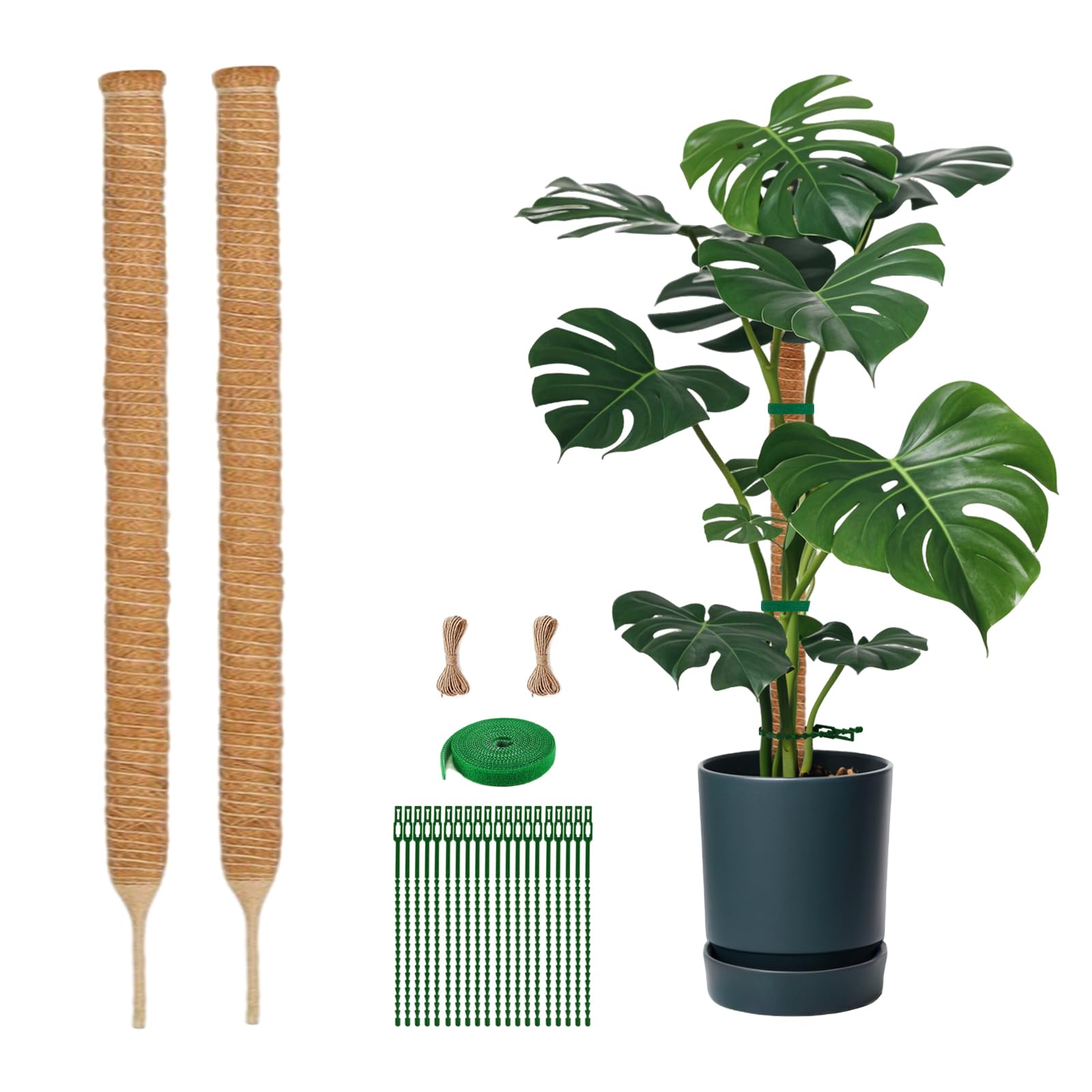 2 Stück Moosstange für Kletterpflanzen, Höhe 26 Zoll, Kokosfaser-Totem mit 7 mm stabilem Aluminiumkern, biegbare Pflanzenstütze für Monstera, Philodendron, Pothos, Indoor-Gartenpfahl (0.7M)