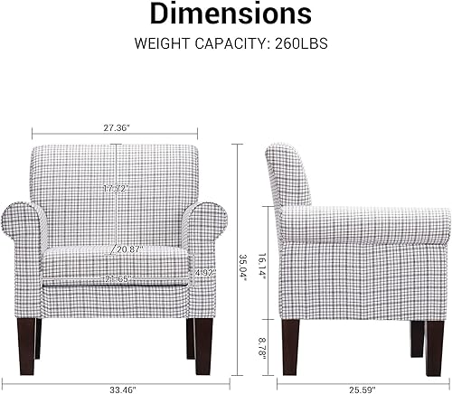 Miniatura 2 de FUNKEEN - Juego de 2 sillas decorativas modernas a cuadros, cómodas sillas de lectura tapizadas para adultos, silla de club de ocio de granja,