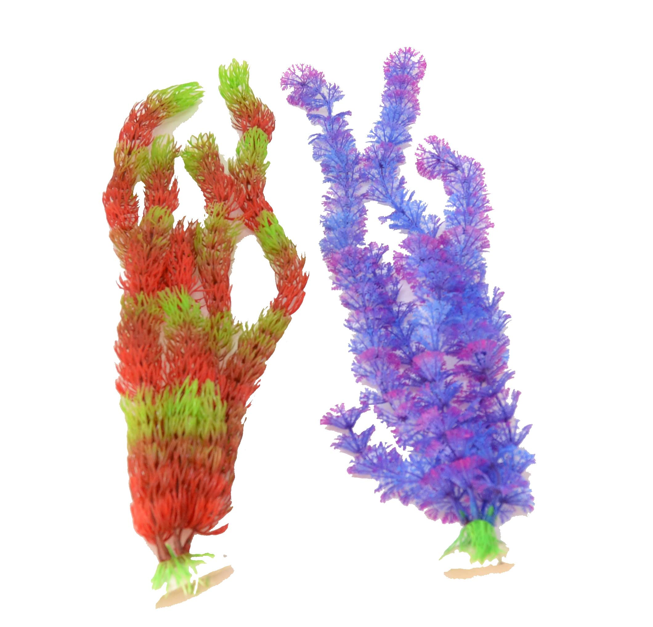Aries boutique T4 Pack Doble - Accesorios para acuarios Grandes, Rojo y Lila, Plantas de Colores de plástico, Plantas Artificiales, 37 cm de Altura. Juego de 2 Piezas.